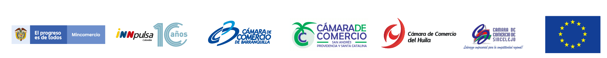 Logo MinComercio Innpulsa Colombia Camara de comercio de barranquilla camara de comercio san andres Camara de comercio del Huila Camara de Comercio de Sincelejo